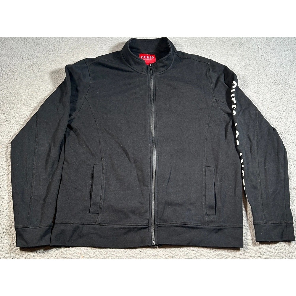 Guess Los Angeles‎ Track Jacket Mens XL Black Graphic Logo Mock Neck Full Zip